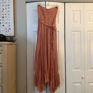 Orange and white strapless midi/maxi dress, M